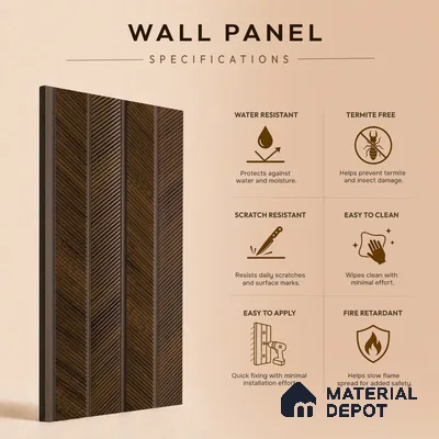 Brown Wooden Louver PN 05272 8 ft x 4.7 inch Charcoal Panel - 12 mm | Suitable for Feature Wall, TV Unit & Living Room | Width is Subjected to 5% Variation