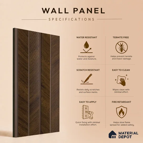 Brown Wooden Louver PN 05272 8 ft x 4.7 inch Charcoal Panel - 12 mm | Suitable for Feature Wall, TV Unit & Living Room | Width is Subjected to 5% Variation
