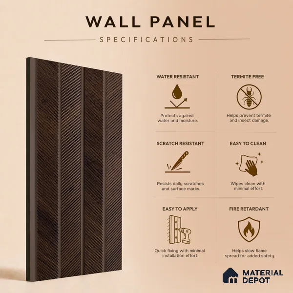 Brown Wooden Louver PN 05273 8 ft x 4.7 inch Charcoal Panel - 12 mm | Suitable for Feature Wall, TV Unit & Living Room | Width is Subjected to 5% Variation