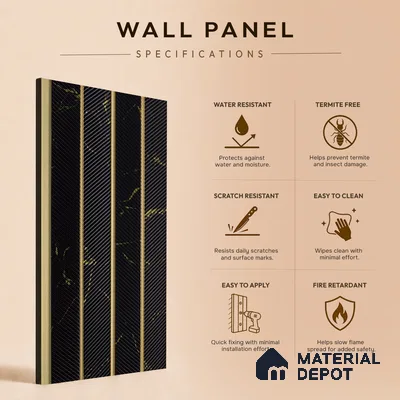 Black Marble Louver PN 05274 8 ft x 4.7 inch Charcoal Panel - 12 mm | Suitable for Feature Wall, TV Unit & Living Room | Width is Subjected to 5% Variation