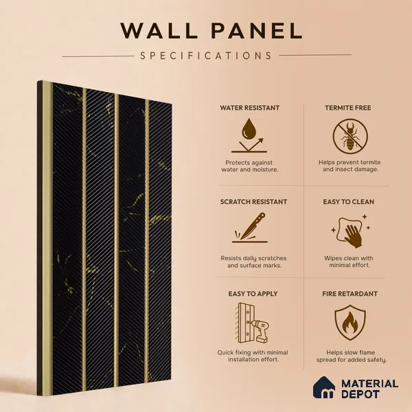 Black Marble Louver PN 05274 8 ft x 4.7 inch Charcoal Panel - 12 mm | Suitable for Feature Wall, TV Unit & Living Room | Width is Subjected to 5% Variation