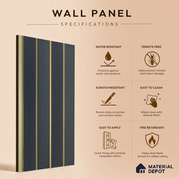 Grey Plain Colour Louver PN 05275 8 ft x 4.7 inch Charcoal Panel - 12 mm | Suitable for Feature Wall, TV Unit & Living Room | Width is Subjected to 5% Variation