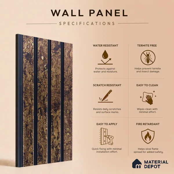 Brown Wooden Louver PN 05276 8 ft x 4.9 inch Charcoal Panel - 11 mm | Suitable for Feature Wall, TV Unit & Living Room | Width is Subjected to 5% Variation