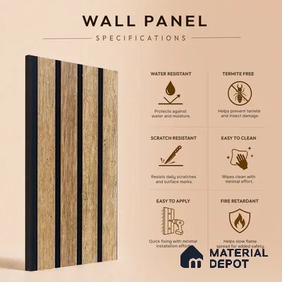 Brown Wooden Louver PN 05277 8 ft x 4.9 inch Charcoal Panel - 11 mm | Suitable for Feature Wall, TV Unit & Living Room | Width is Subjected to 5% Variation