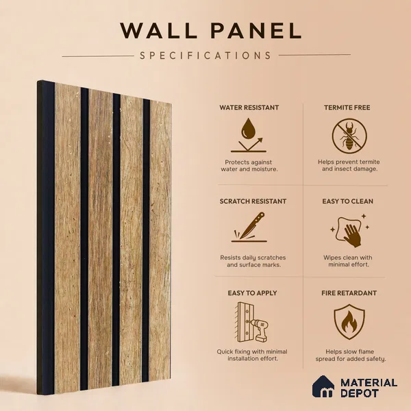 Brown Wooden Louver PN 05277 8 ft x 4.9 inch Charcoal Panel - 11 mm | Suitable for Feature Wall, TV Unit & Living Room | Width is Subjected to 5% Variation