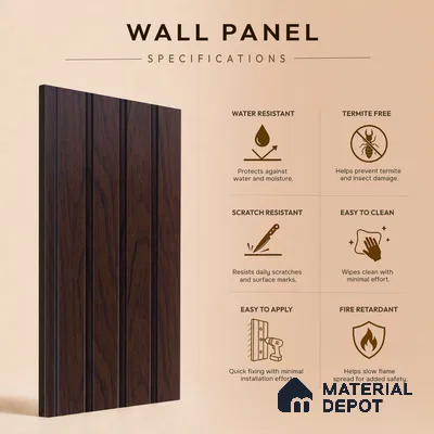 Brown Wooden Louver PN 05278 8 ft x 4.9 inch Charcoal Panel - 11 mm | Suitable for Feature Wall, TV Unit & Living Room | Width is Subjected to 5% Variation