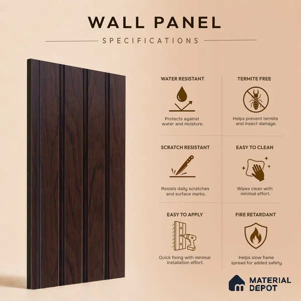 Brown Wooden Louver PN 05278 8 ft x 4.9 inch Charcoal Panel - 11 mm | Suitable for Feature Wall, TV Unit & Living Room | Width is Subjected to 5% Variation