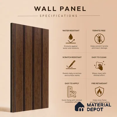 Brown Wooden Louver PN 05279 8 ft x 4.9 inch Charcoal Panel - 11 mm | Suitable for Feature Wall, TV Unit & Living Room | Width is Subjected to 5% Variation