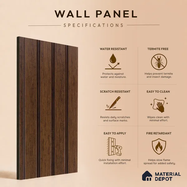 Brown Wooden Louver PN 05279 8 ft x 4.9 inch Charcoal Panel - 11 mm | Suitable for Feature Wall, TV Unit & Living Room | Width is Subjected to 5% Variation