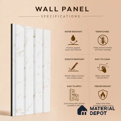 White Marble Louver PN 05281 8 ft x 4.9 inch Charcoal Panel - 11 mm | Suitable for Feature Wall, TV Unit & Living Room | Width is Subjected to 5% Variation