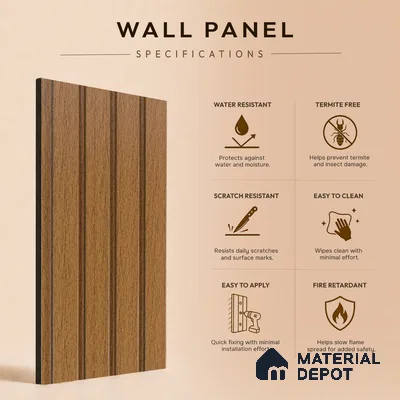 Brown Wooden Louver PN 05282 8 ft x 4.9 inch Charcoal Panel - 11 mm | Suitable for Feature Wall, TV Unit & Living Room | Width is Subjected to 5% Variation