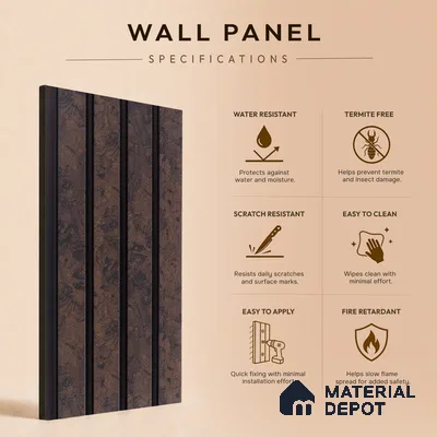 Wenge Wooden Louver PN 05283 8 ft x 4.9 inch Charcoal Panel - 11 mm | Suitable for Feature Wall, TV Unit & Living Room | Width is Subjected to 5% Variation