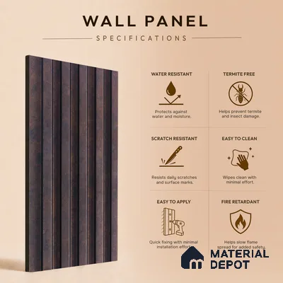 Wenge Stone Louver PN 05285 8 ft x 4.8 inch Charcoal Panel - 12 mm | Suitable for Feature Wall, TV Unit & Living Room | Width is Subjected to 5% Variation