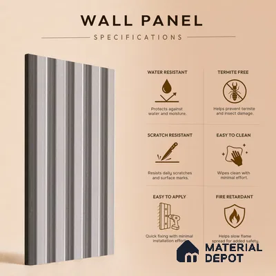 Cream Plain Colour Louver PN 05287 8 ft x 4.8 inch Charcoal Panel - 12 mm | Suitable for Feature Wall, TV Unit & Living Room | Width is Subjected to 5% Variation