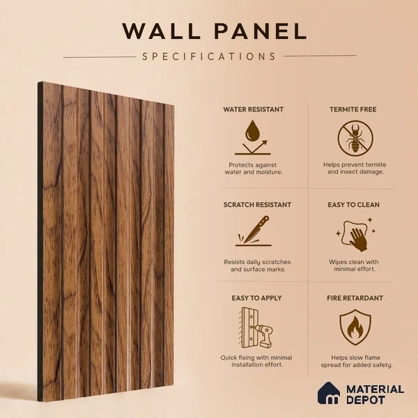 Brown Wooden Louver PN 05288 8 ft x 4.8 inch Charcoal Panel - 12 mm | Suitable for Feature Wall, TV Unit & Living Room | Width is Subjected to 5% Variation