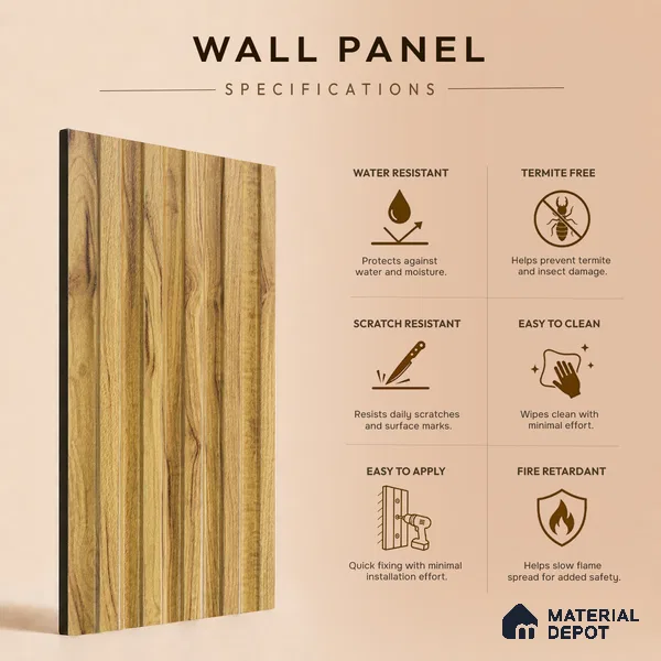Brown Wooden Louver PN 05289 8 ft x 4.8 inch Charcoal Panel - 12 mm | Suitable for Feature Wall, TV Unit & Living Room | Width is Subjected to 5% Variation