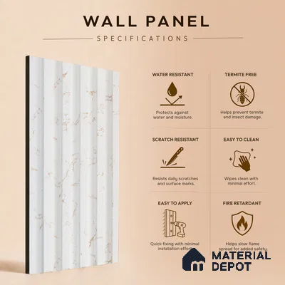 White Marble Louver PN 05292 8 ft x 4.8 inch Charcoal Panel - 12 mm | Suitable for Feature Wall, TV Unit & Living Room | Width is Subjected to 5% Variation