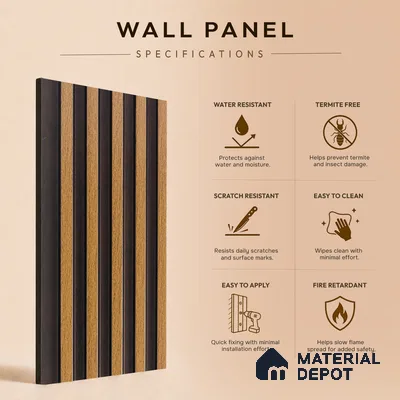 Brown Wooden Louver PN 05293 8 ft x 4.8 inch Charcoal Panel - 12 mm | Suitable for Feature Wall, TV Unit & Living Room | Width is Subjected to 5% Variation