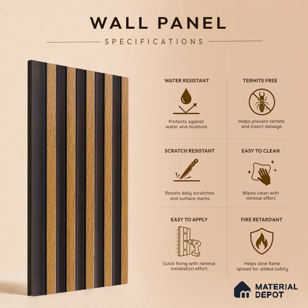 Brown Wooden Louver PN 05293 8 ft x 4.8 inch Charcoal Panel - 12 mm | Suitable for Feature Wall, TV Unit & Living Room | Width is Subjected to 5% Variation