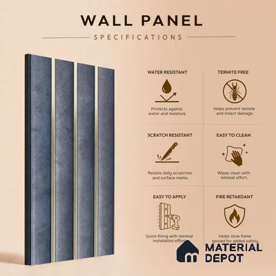 Grey Stone Louver PN 05294 8 ft x 4.9 inch Charcoal Panel - 12 mm | Suitable for Feature Wall, TV Unit & Living Room | Width is Subjected to 5% Variation