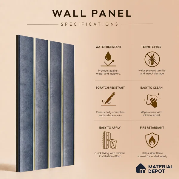 Grey Stone Louver PN 05294 8 ft x 4.9 inch Charcoal Panel - 12 mm | Suitable for Feature Wall, TV Unit & Living Room | Width is Subjected to 5% Variation