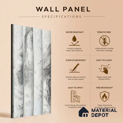 White Marble Louver PN 05296 8 ft x 4.9 inch Charcoal Panel - 12 mm | Suitable for Feature Wall, TV Unit & Living Room | Width is Subjected to 5% Variation