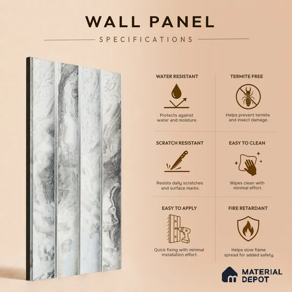 White Marble Louver PN 05296 8 ft x 4.9 inch Charcoal Panel - 12 mm | Suitable for Feature Wall, TV Unit & Living Room | Width is Subjected to 5% Variation