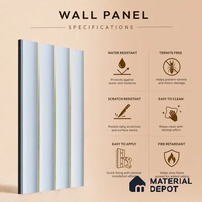 White Plain Colour Louver PN 05298 8 ft x 4.9 inch Charcoal Panel - 12 mm | Suitable for Feature Wall, TV Unit & Living Room | Width is Subjected to 5% Variation