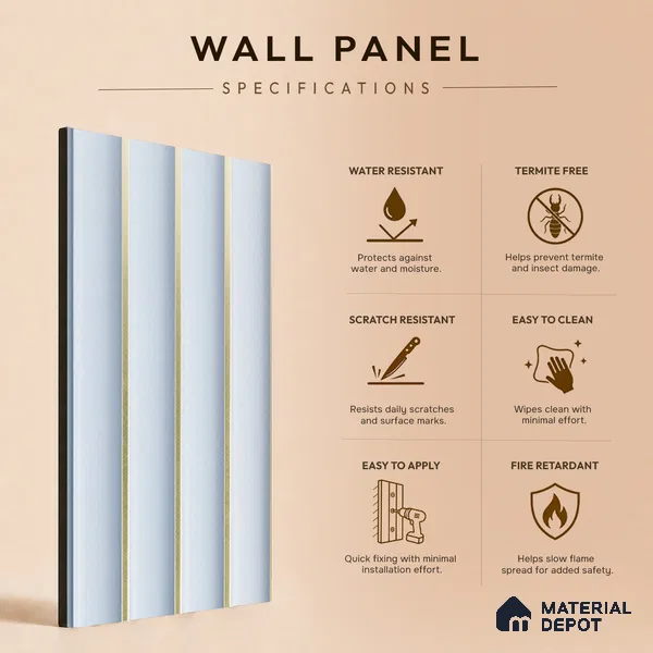 White Plain Colour Louver PN 05298 8 ft x 4.9 inch Charcoal Panel - 12 mm | Suitable for Feature Wall, TV Unit & Living Room | Width is Subjected to 5% Variation