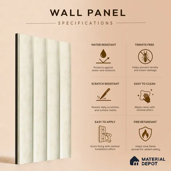 Cream Rustic Louver PN 05299 8 ft x 4.9 inch Charcoal Panel - 12 mm | Suitable for Feature Wall, TV Unit & Living Room | Width is Subjected to 5% Variation