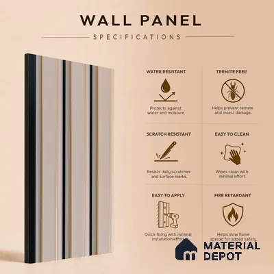 Beige Plain Colour Louver PN 05301 8 ft x 4.9 inch Charcoal Panel - 12 mm | Suitable for Feature Wall, TV Unit & Living Room | Width is Subjected to 5% Variation