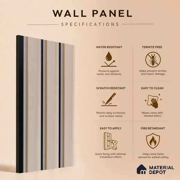 Beige Plain Colour Louver PN 05301 8 ft x 4.9 inch Charcoal Panel - 12 mm | Suitable for Feature Wall, TV Unit & Living Room | Width is Subjected to 5% Variation