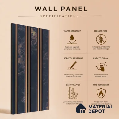 Black Marble Louver PN 05302 8 ft x 4.9 inch Charcoal Panel - 12 mm | Suitable for Feature Wall, TV Unit & Living Room | Width is Subjected to 5% Variation