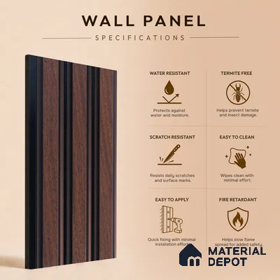 Brown Wooden Louver PN 05303 8 ft x 4.9 inch Charcoal Panel - 12 mm | Suitable for Feature Wall, TV Unit & Living Room | Width is Subjected to 5% Variation