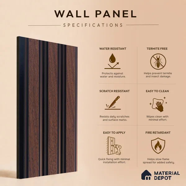Brown Wooden Louver PN 05303 8 ft x 4.9 inch Charcoal Panel - 12 mm | Suitable for Feature Wall, TV Unit & Living Room | Width is Subjected to 5% Variation