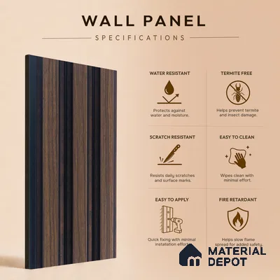 Brown Wooden Louver PN 05304 8 ft x 4.9 inch Charcoal Panel - 12 mm | Suitable for Feature Wall, TV Unit & Living Room | Width is Subjected to 5% Variation