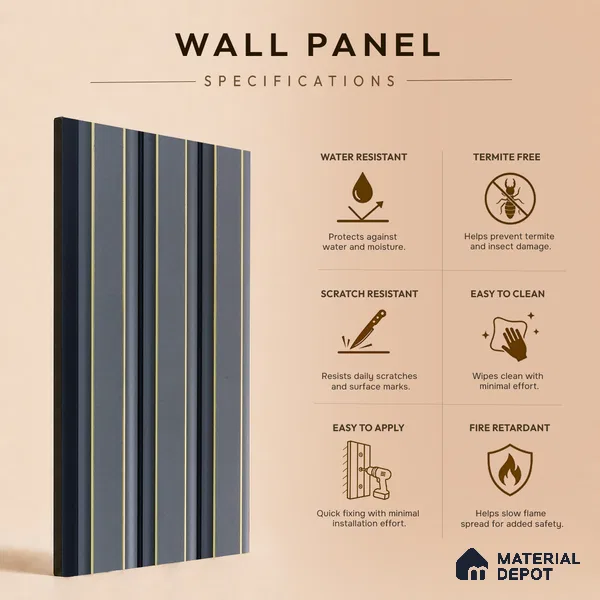 Grey Plain Colour Louver PN 05305 8 ft x 4.9 inch Charcoal Panel - 12 mm | Suitable for Feature Wall, TV Unit & Living Room | Width is Subjected to 5% Variation