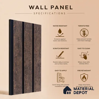 Brown Stone Louver PN 05306 8 ft x 4.8 inch Charcoal Panel - 12 mm | Suitable for Feature Wall, TV Unit & Living Room | Width is Subjected to 5% Variation