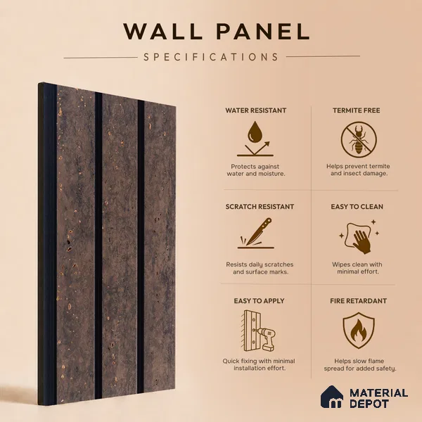 Brown Stone Louver PN 05306 8 ft x 4.8 inch Charcoal Panel - 12 mm | Suitable for Feature Wall, TV Unit & Living Room | Width is Subjected to 5% Variation