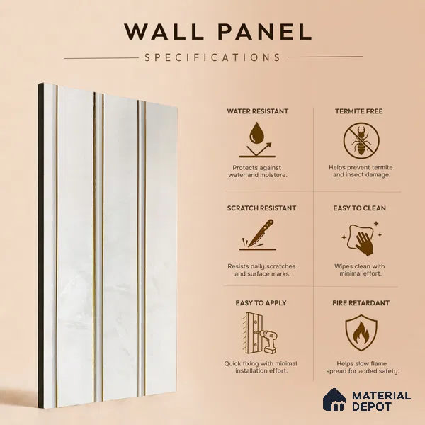 White Plain Colour Louver PN 05308 8 ft x 4.8 inch Charcoal Panel - 12 mm | Suitable for Feature Wall, TV Unit & Living Room | Width is Subjected to 5% Variation