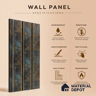 Multi Colour Metallic Louver PN 05309 8 ft x 4.8 inch Charcoal Panel - 12 mm | Suitable for Feature Wall, TV Unit & Living Room | Width is Subjected to 5% Variation