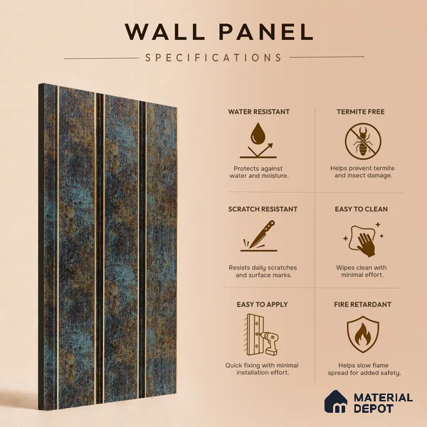 Multi Colour Metallic Louver PN 05309 8 ft x 4.8 inch Charcoal Panel - 12 mm | Suitable for Feature Wall, TV Unit & Living Room | Width is Subjected to 5% Variation