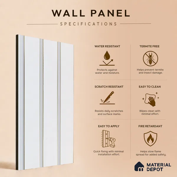 White Plain Colour Louver PN 05310 8 ft x 4.8 inch Charcoal Panel - 12 mm | Suitable for Feature Wall, TV Unit & Living Room | Width is Subjected to 5% Variation