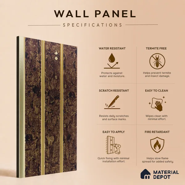 Brown Wooden Louver PN 05311 8 ft x 4.8 inch Charcoal Panel - 12 mm | Suitable for Feature Wall, TV Unit & Living Room | Width is Subjected to 5% Variation