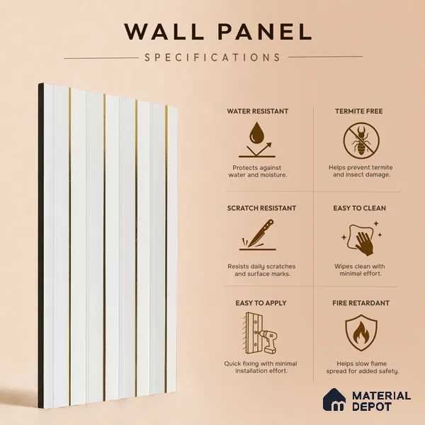 White Plain Colour Louver PN 05312 8 ft x 4.7 inch Charcoal Panel - 12 mm | Suitable for Feature Wall, TV Unit & Living Room | Width is Subjected to 5% Variation