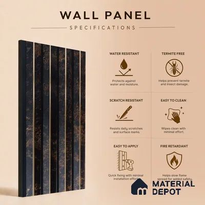 Wenge Marble Louver PN 05313 8 ft x 4.7 inch Charcoal Panel - 12 mm | Suitable for Feature Wall, TV Unit & Living Room | Width is Subjected to 5% Variation