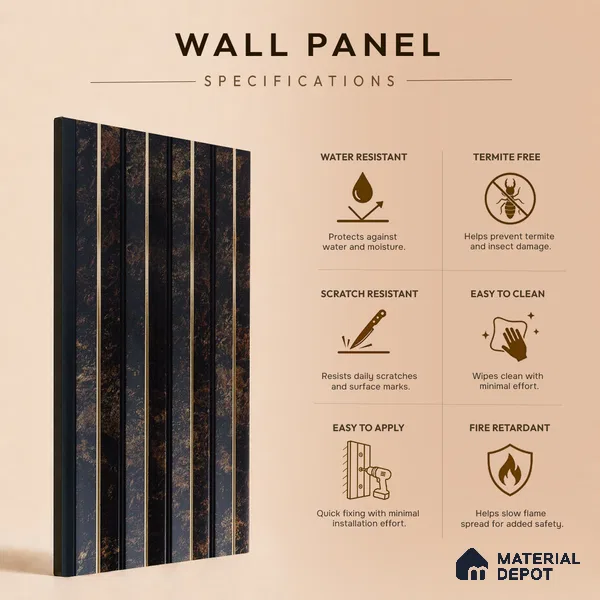 Wenge Marble Louver PN 05313 8 ft x 4.7 inch Charcoal Panel - 12 mm | Suitable for Feature Wall, TV Unit & Living Room | Width is Subjected to 5% Variation