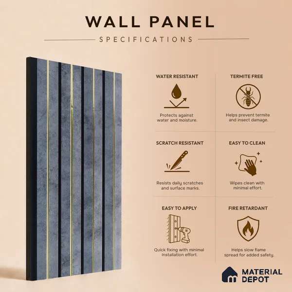 Grey Stone Louver PN 05314 8 ft x 4.7 inch Charcoal Panel - 12 mm | Suitable for Feature Wall, TV Unit & Living Room | Width is Subjected to 5% Variation
