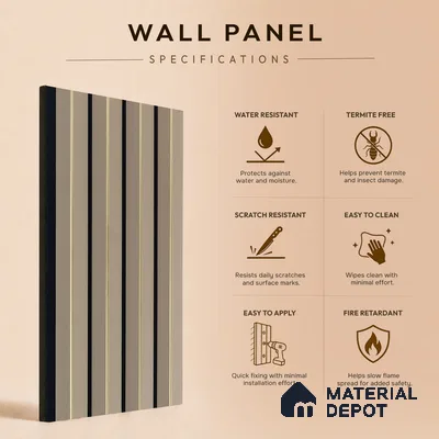Beige Plain Colour Louver PN 05315 8 ft x 4.7 inch Charcoal Panel - 12 mm | Suitable for Feature Wall, TV Unit & Living Room | Width is Subjected to 5% Variation