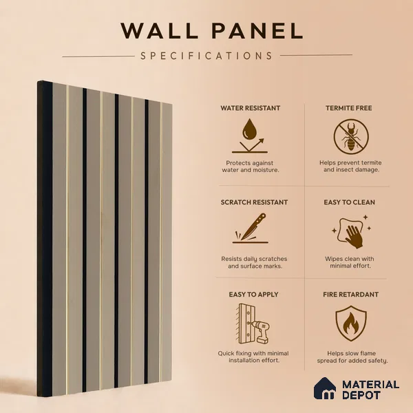 Beige Plain Colour Louver PN 05315 8 ft x 4.7 inch Charcoal Panel - 12 mm | Suitable for Feature Wall, TV Unit & Living Room | Width is Subjected to 5% Variation